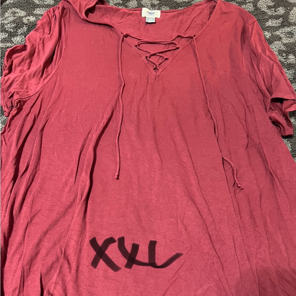 Old Navy Burgundy Lace-Up Blouse XXL